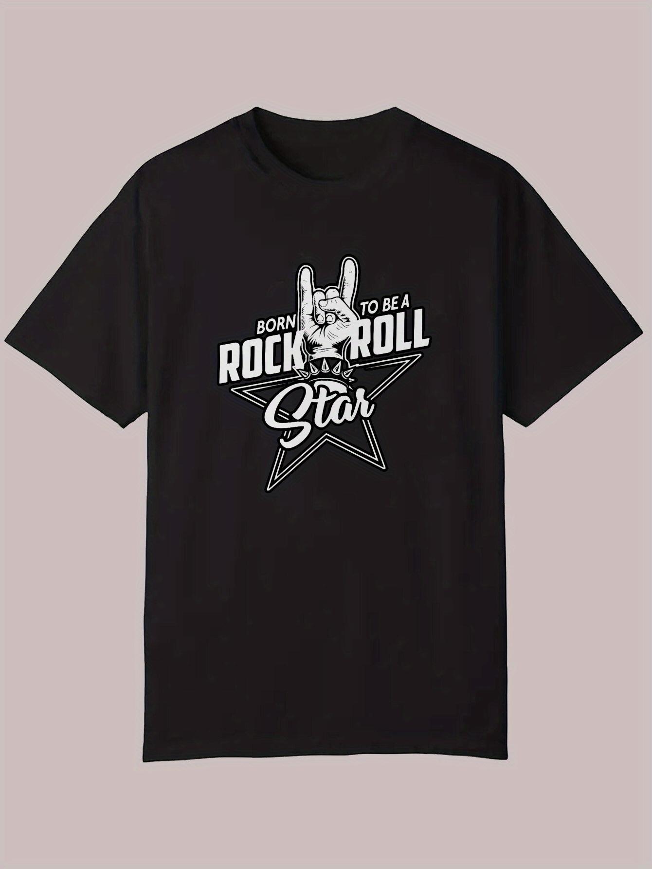 Casual Short Sleeve Graphic T-shirt - Born to Be a Rock n Roll Star Print S