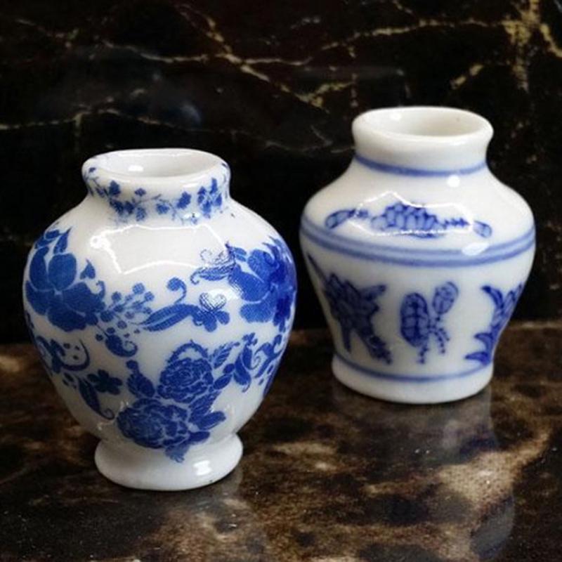 1/12 Dollhouse Miniature Blue And White Porcelain Vase Accessories Toy
