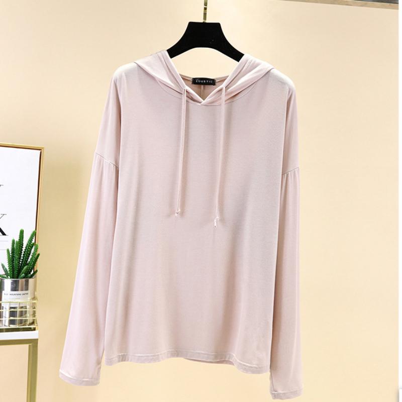 Modales Langarm-T-Shirt mit Kapuze für Damen im Frühling, lässig, große Größe, lockeres Innenhemd, dünnes Oberteil mit Sonnenschutz