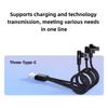 66W Elbow 3 In 1 USB To Type C Fast Charging Cable For Samsung S24 Xiaomi Huawei Android 3 Ports USB C Charge Data Transfer Cord
