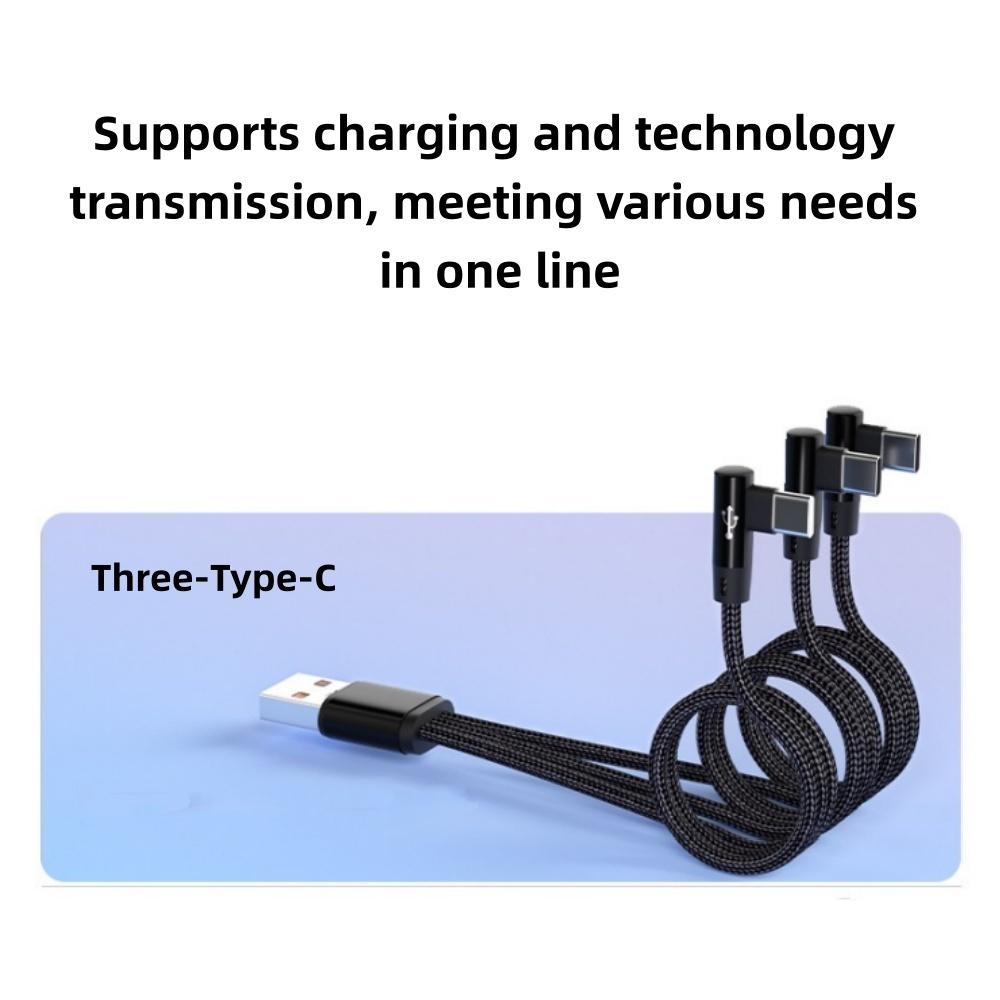 66W Elbow 3 in 1 USB to Type C Fast Charging Cable For Samsung S24 Xiaomi Huawei Android 3 Ports USB C Charge Data Transfer Cord
