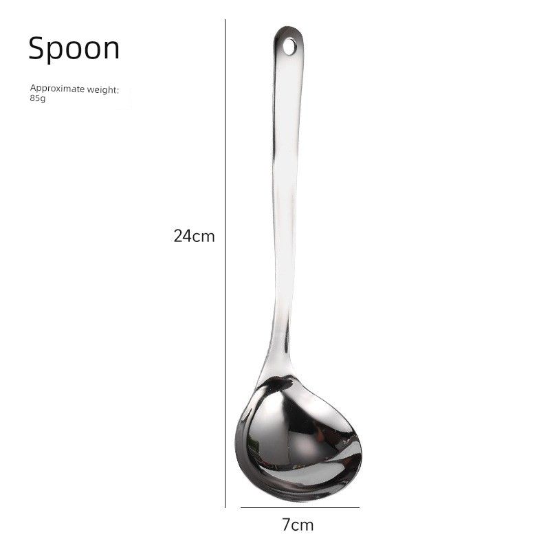 304 Stainless Steel Spoon Set for Home Use, Thickened Long-Handled Large Soup Spoon, Slotted Spoon, Hot Pot Soup Ladle, Small Spoon