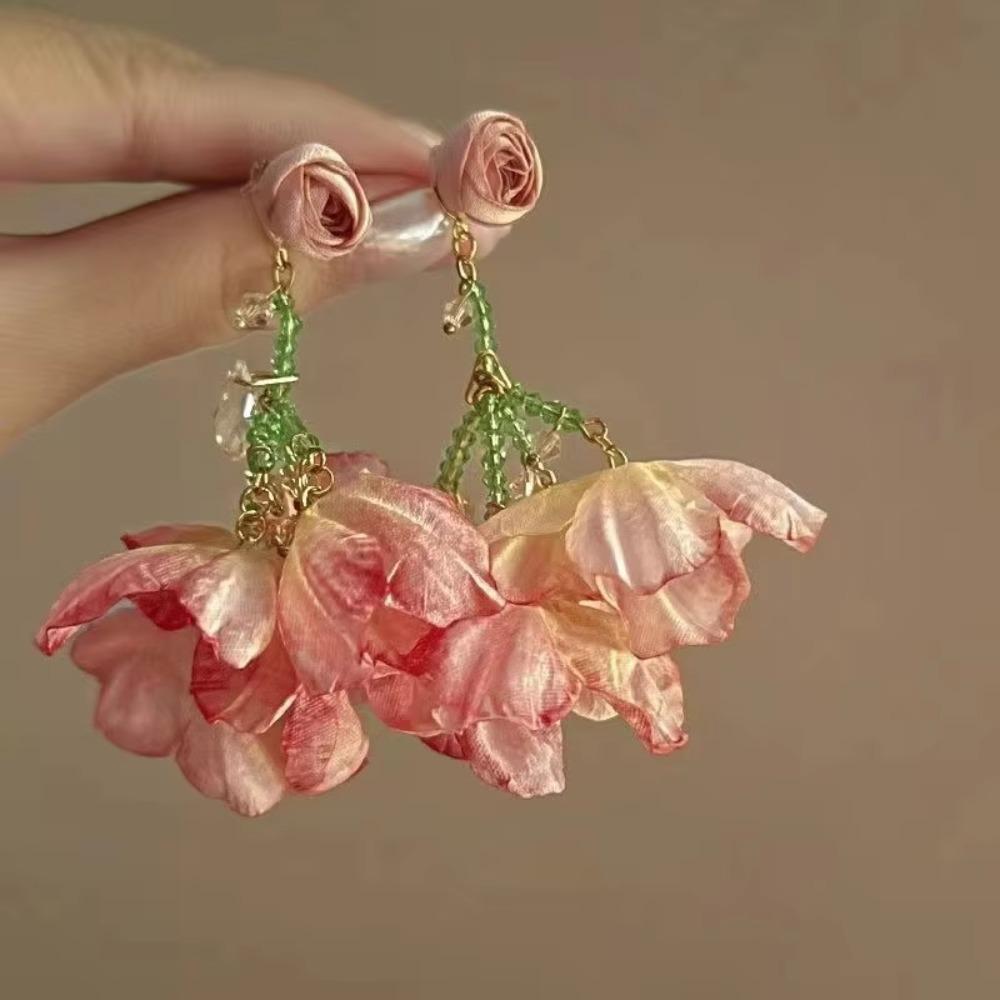 Glass Crystal Beach Earrings Sweet Petals Stud Earrings Trendy Flower Dangle Earrings Party