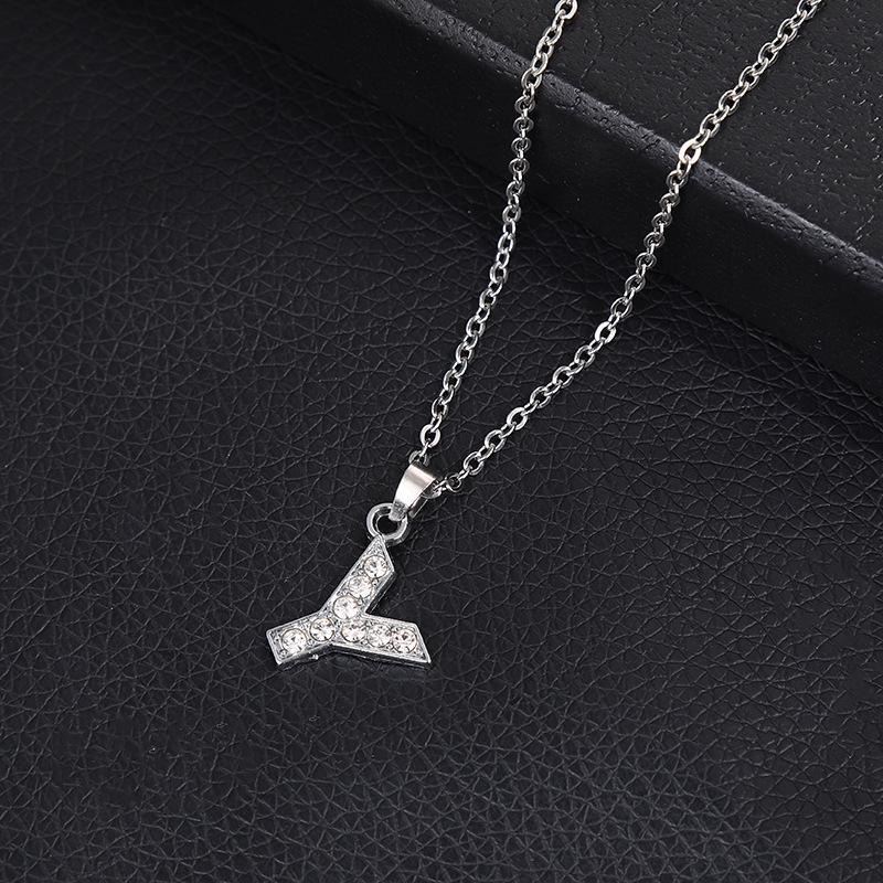 European & American Inlaid Rhinestone English Letter Choker Necklace for Women - Stainless Steel Pendant Jewelry Accessory