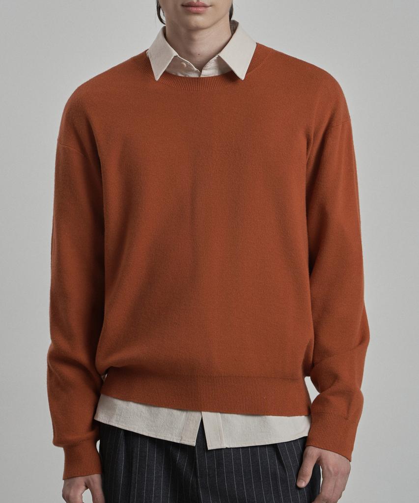 WORK ON BODY OFF Verno Semi-Overfit Round Neck Knit [Orange]