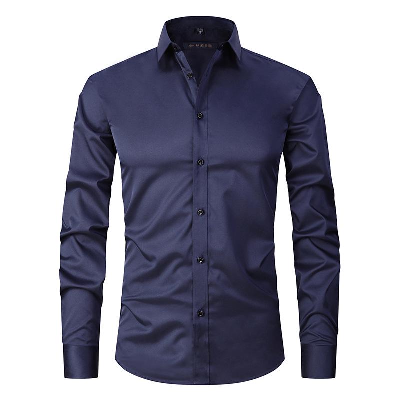 Men's Slim Fit Black Long-Sleeve Business Shirt