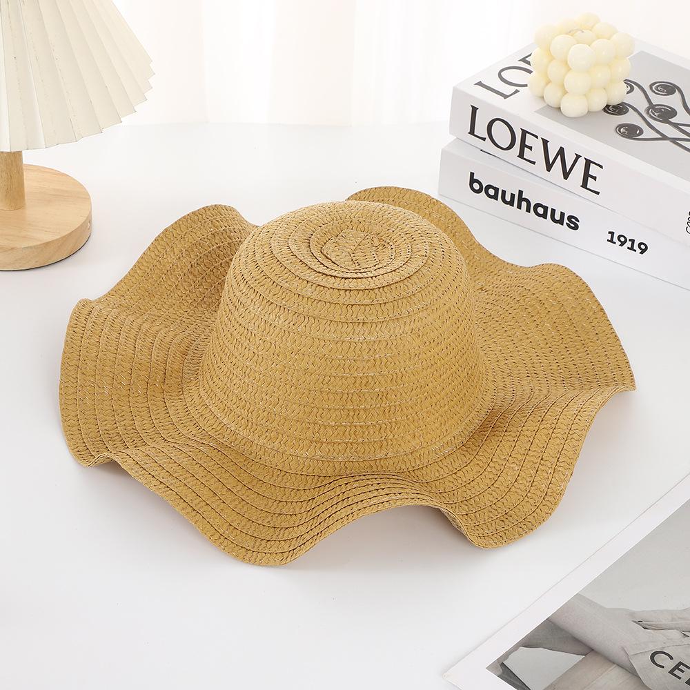 DIY light board straw hat summer outdoor shading wave sun hat mother's day gift handmade floral solid color hat embryo
