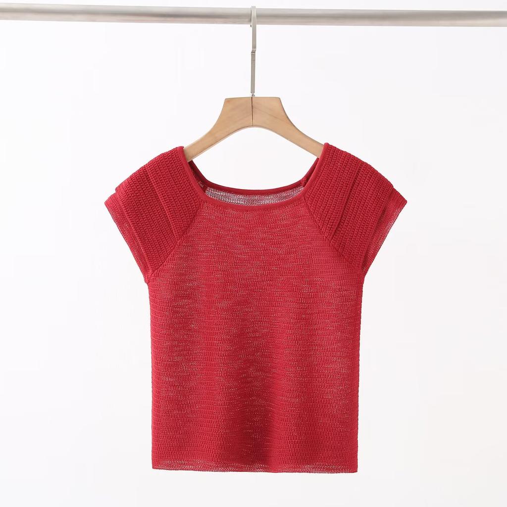 2026 Summer Women's Fashion Versatile Elegant Round Neck Knit Sweater Solid Color Casual Top