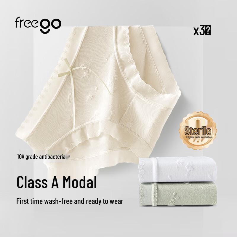 

Freego Women s Modal Antibacterial Lace Mid-Waist Panties 3-Pack M