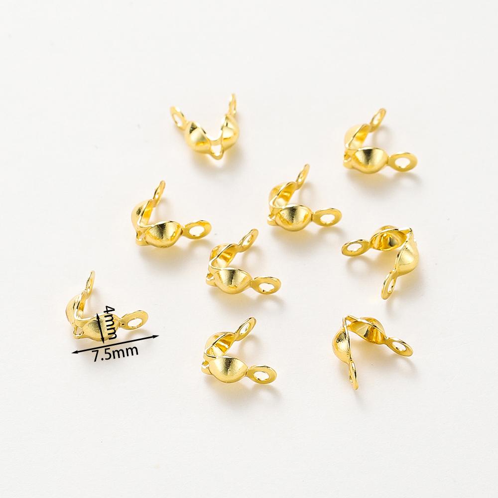 14K 18K Real Gold Plated Double-Cup Bead End Clasp Beads Open Cover Crimp Connector Bead For DIY Jewelry Making Necklace Compont