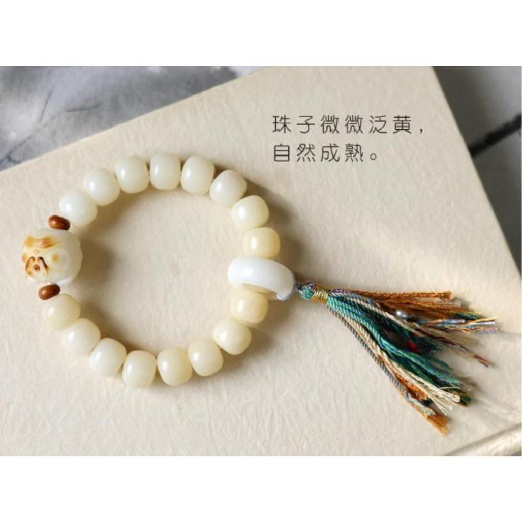 

Natural white jade bodhi bracelet, vintage-style beads, women s lion dance hand-held ornament, flexible finger-wrap Buddhist bead bracelet White Jade Bodhisattva Re