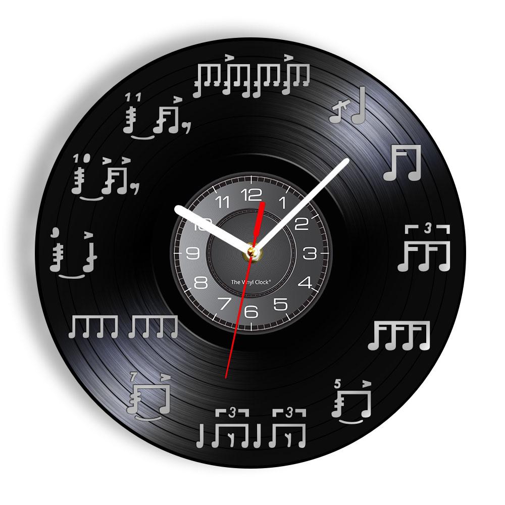 Music Notes Wall Art Treble Clef Vinyl Record Wall Clock Hanging Sheet Music Art Vintage Watch Rock N Roll Music Lover Gift