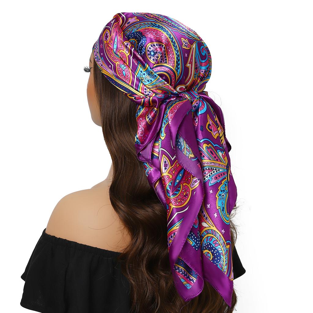 Fashion Square Silk Scarf Women Headband 90*90cm Print Neck Scarfs Office Hair Band Hand Kerchief Female Bandana Headwear