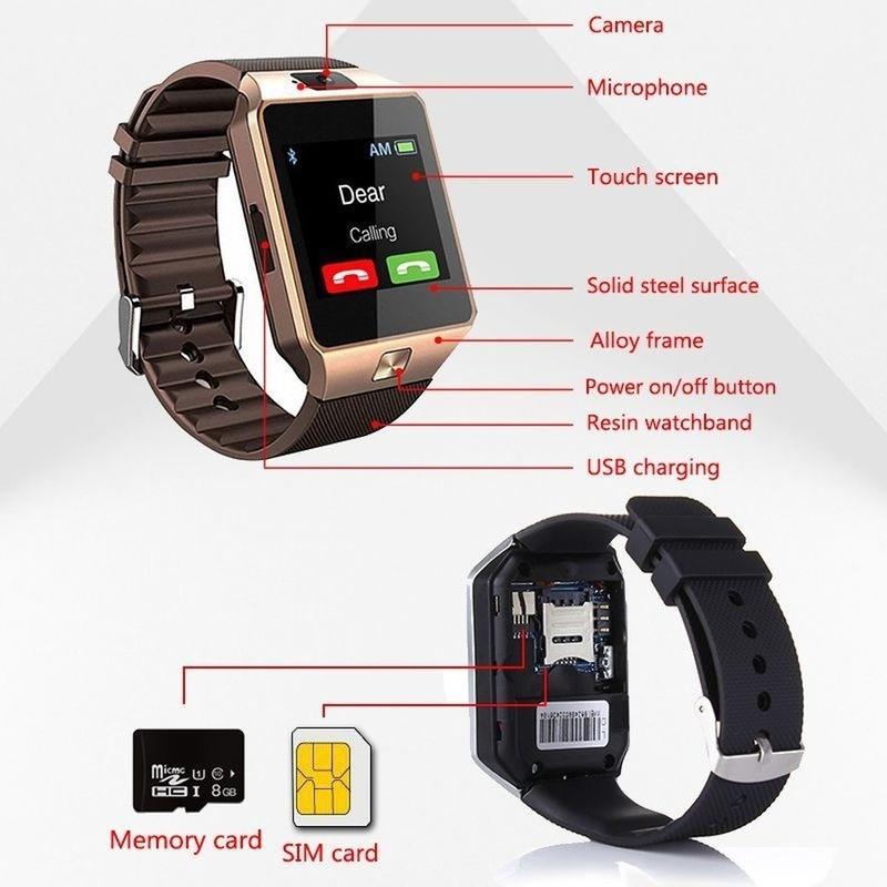 Digitālais skārienekrāna viedpulkstenis DZ09 rokassprādze kamera Bluetooth rokas pulkstenis SIM karte viedpulksteņa atbalsts iOS Android tālruņiem