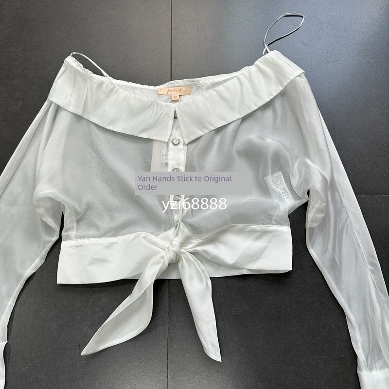 

Датский бренд Органза с открытыми плечами Длинные рукава Прозрачные белые топы Длинные рукава White M