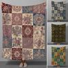 Vintage Böhmisches Fliesen-Patchwork Geometrisches Muster Überwurf Weiche Flanell-Überwurfdecke für Couch Bett Sofa Warm Gemütlich Ganzjahres