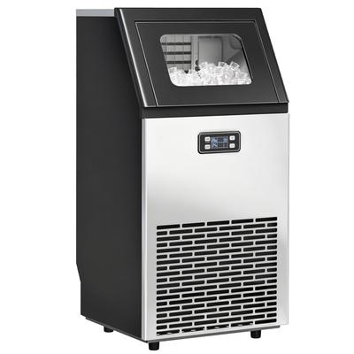 Commercial Ice Maker Machine, Freestanding Stainless Steel Ice Machine with Self-Cleaning, LCD Display, 45kg/24 Hours and 11kg Storage for Home