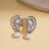 Cold wind imitation pearl conch pattern silver needle earrings seaside vacation style fashion earrings