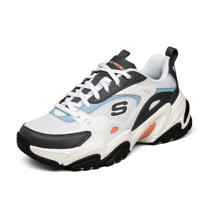 Skechers Stamina V2 Mecha Shoes II Fabric Synthetic Leather Trendy Versatile Casual Low-Top Dad Shoes Women sneakers White Black 149510-WCC