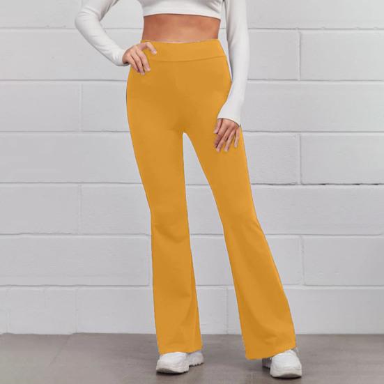 High-Waist Elastic Waistband Control Tummy Lady Trousers Women Solid Color Sports Flared Pants Streetwear
