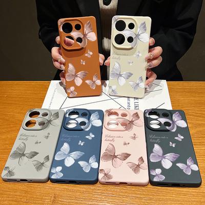 Butterfly Print TPU Soft Shockproof Case For Xiaomi 13T Pro Poco X7 X6 Redmi Note 14 Pro 13 12 11 10 Pro Leather Texture Slim Matte Phone Cover