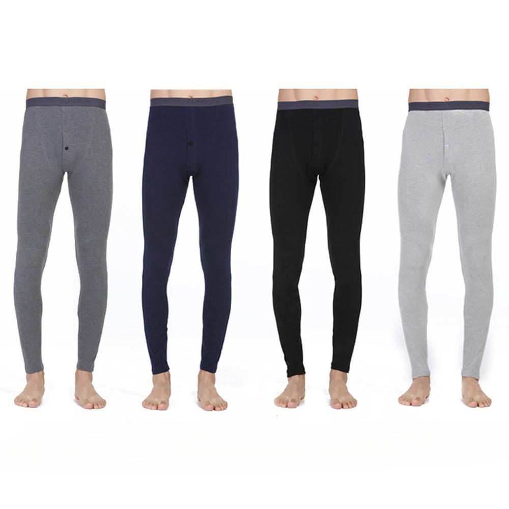 Men's Combed Cotton Autumn Pants, Seamless, Elastic, Thin, Slim Fit Leggings, Warm, Autumn and Winter Pants, Mid Waist Pants