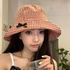 Casual Wide Brim Sun Hat Black Bowknot Fisherman Hat New Plaid Bucket Hat  Travel Outdoor
