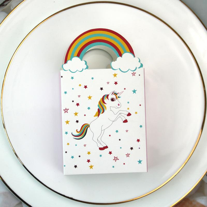 Sugar Box, European Rainbow Unicorn Small Pastry Box, Biscuit Box, Hand-Held Cake Carton.