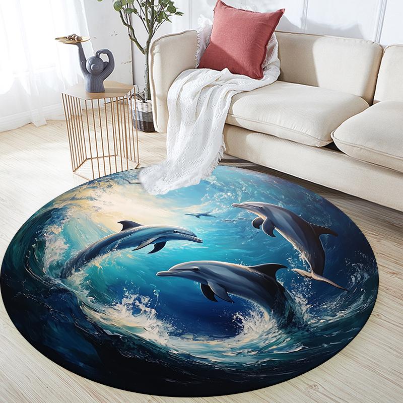 Dolphin pattern round rug,Carpet Rug for Living Room Bedroom Sofa Playroom Decor,Non-slip Floor Mat,Holiday Gifts and Birthday Gifts