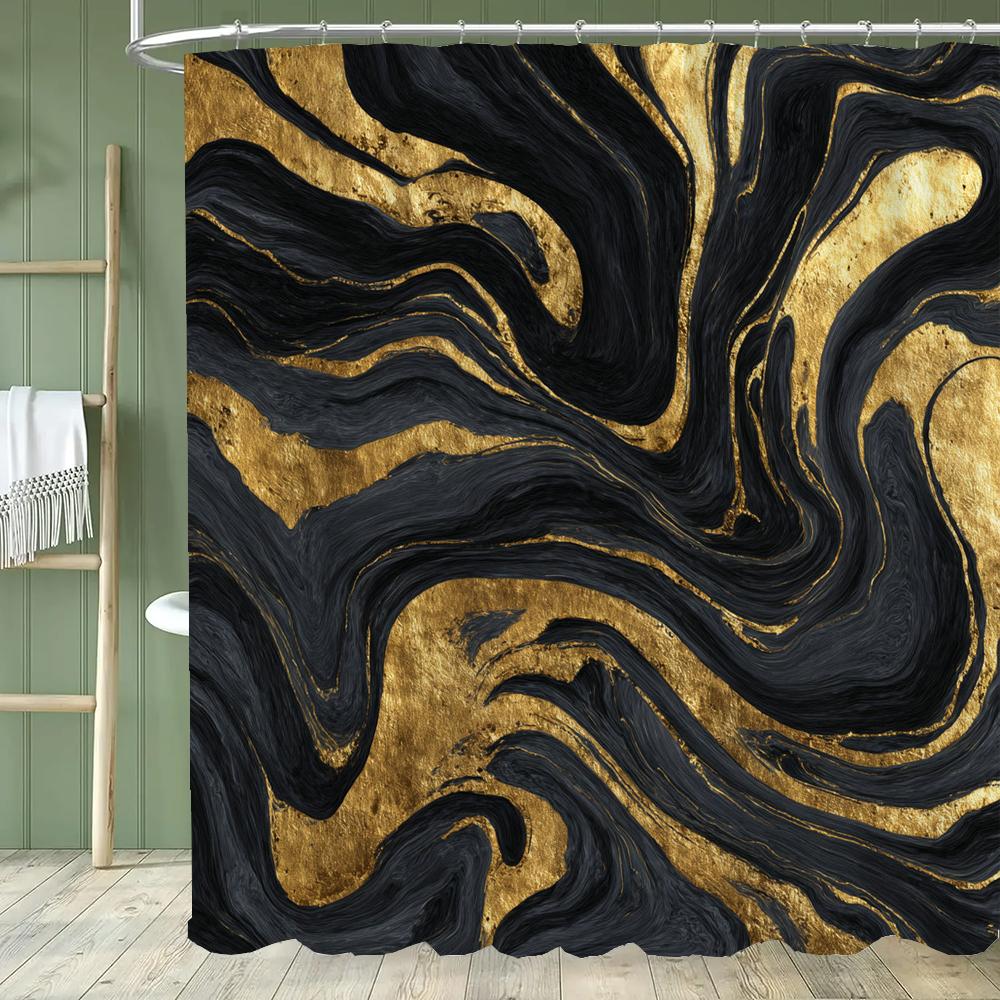 Blue Gold Textured Marble Shower Curtain Black White Natural Art Pattern Polyester Fabric Washable Shower Curtain Bathroom Decor