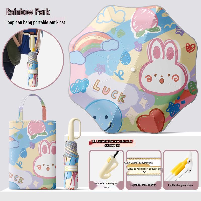 Dual-Use Automatic Folding Children's Umbrella with Ring Buckle – Sun Protection for School Boys and Girls