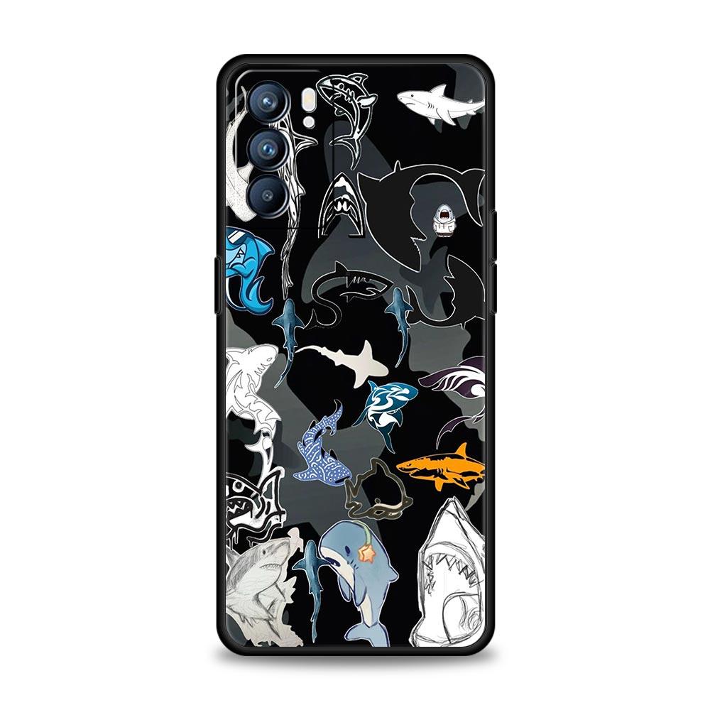 Seaside Sharks Pattern Phone Case For Oppo A17 A31 A54 A57 A78 A79 A98 Find X5 X6 Reno 6 7 8 10 11 12 13 F Pro 5G Soft TPU Cover