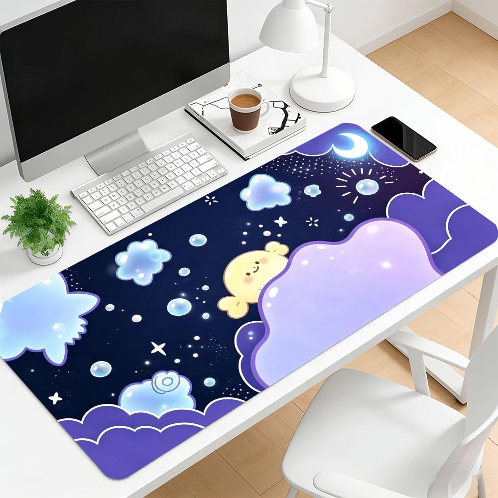 Night Sky Star Moon Print Gaming Mouse Pad Large Desk Mat AntiSlip Rubber Base Stitched Edge Keyboard Mat For Gamers Desktop