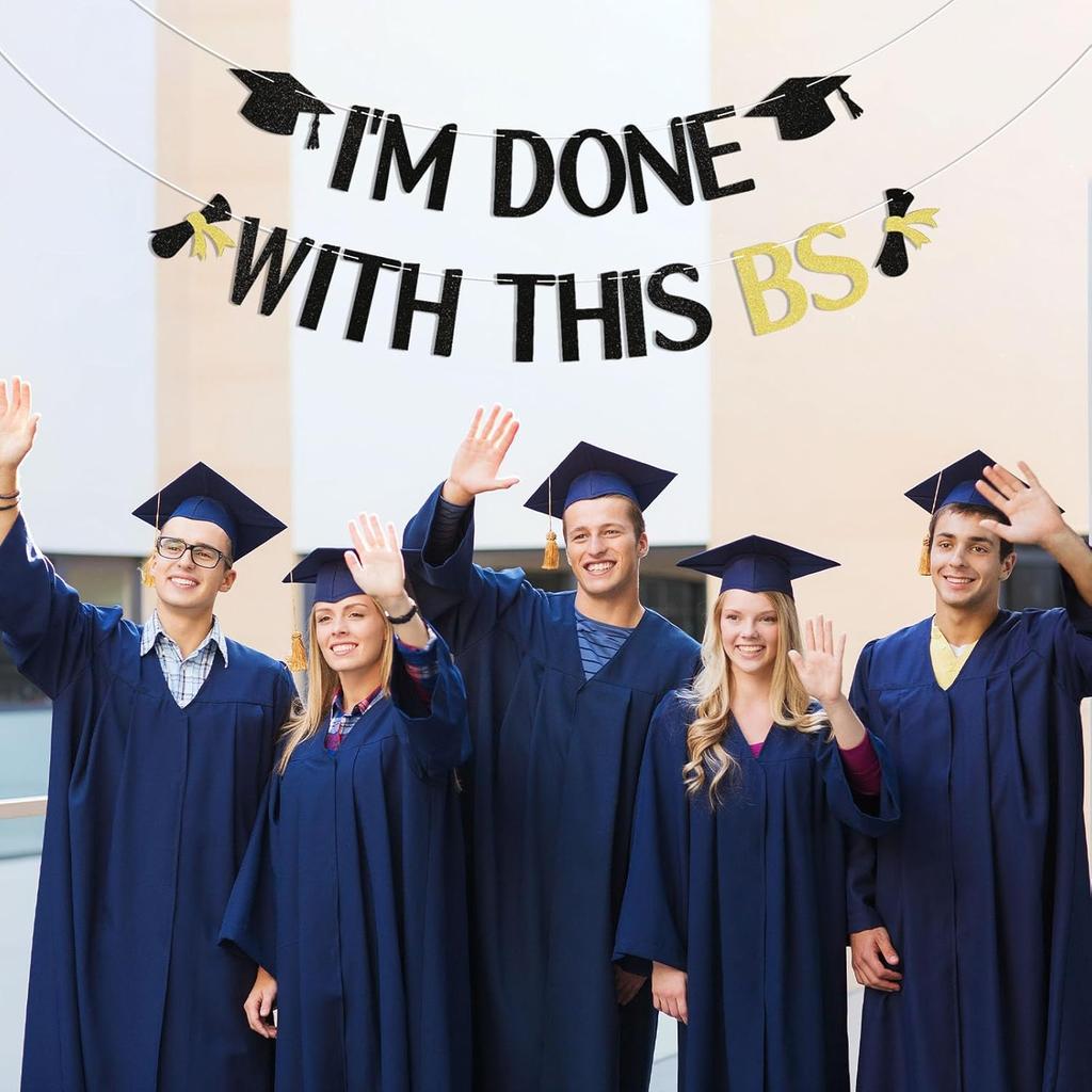 I'm Done With This BS Banner - Congrats Bachelor Grad Party Banner, Bachelor's Degree Graduation Party Decorations Black Glitter