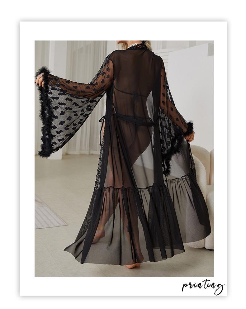 Feyun Women's Seductive Mesh Nightgown and Bathrobe