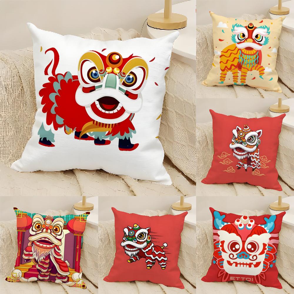 Linen Cushion Covers For Decorative Sofa Home Pillows Case Car Chair Pillows Cases Chinatown Wishes Lion Print Pattern