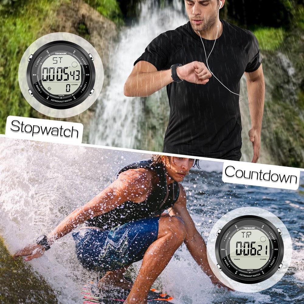 Multi-Function Sports Wristwatch 100M Water Resistant for Men Swimming Diving Surfing Alarm Calendar Stopwatch Dual Time 12/24 Hour Display
