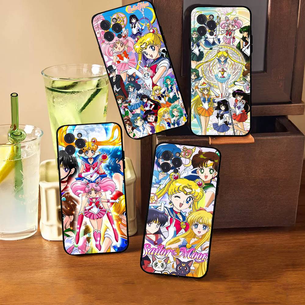 Mädchen S-Sailors Anime S-Sailormoons Mond Handyhülle Für IPhone 17 Air 16 15 14 Plus 13 12 Mini 11 Pro Max Schwarze Hülle