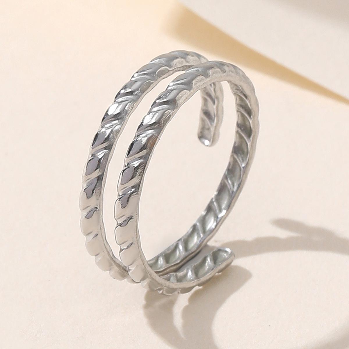 Influencer Double Layer Twisted Stainless Steel Gold Ring for Women - Vacuum Plated Titanium Steel Jewelry