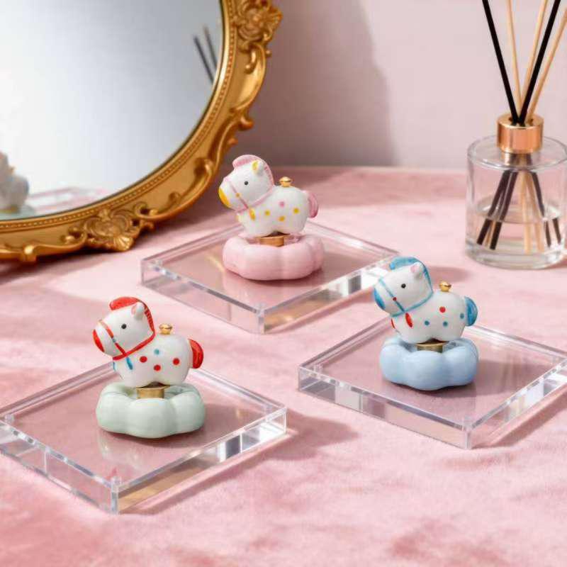 Guochao Handmade Ceramic Horse Spinner Ornament for Desk or Gift