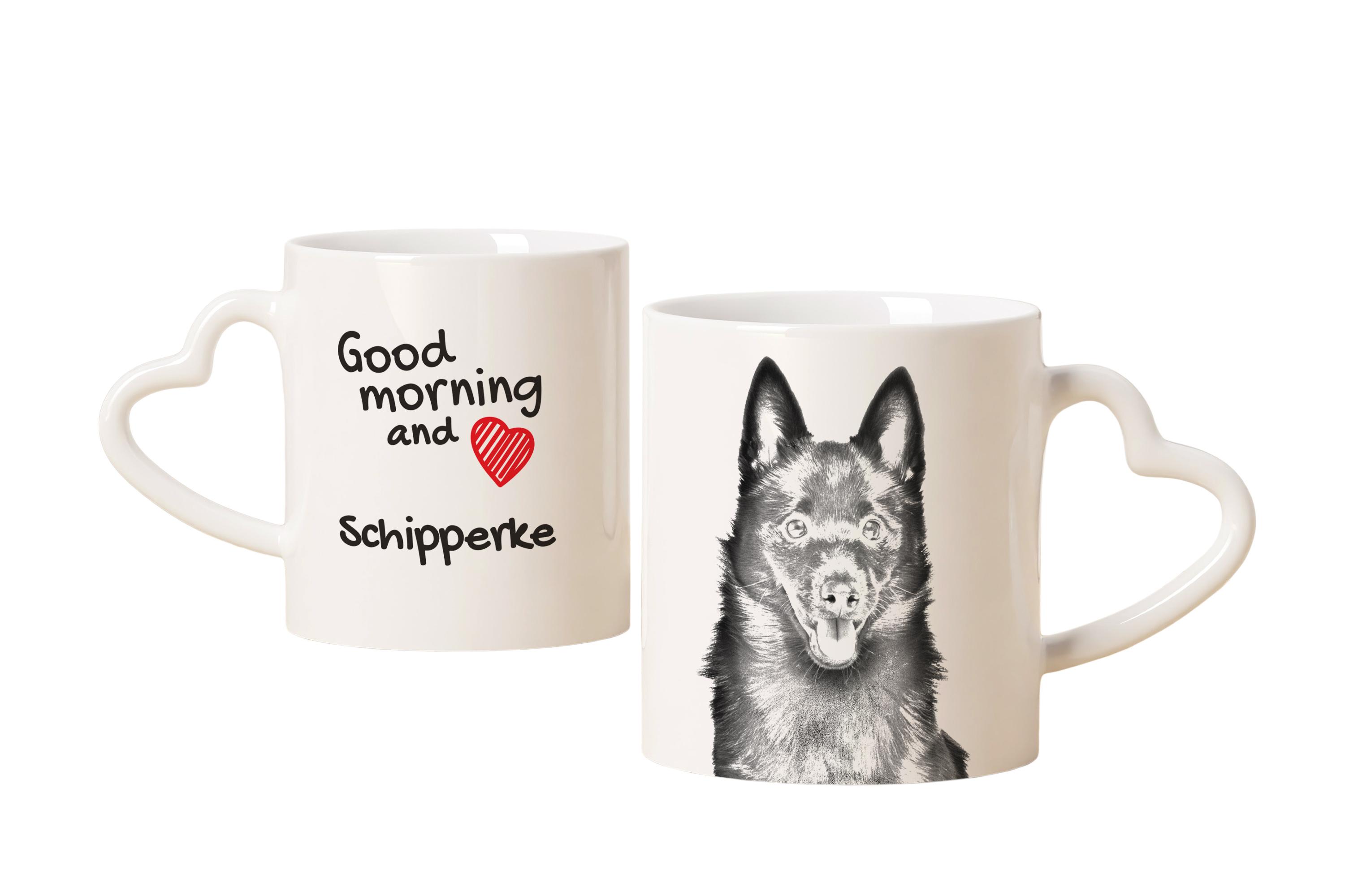 

Schipperke, Little Black Devil, Little Captain - cup with a dog, adorable cup with a heart-shaped handle, universal gift from the Art-Dog brand білий