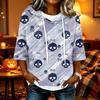 Women's Halloween Print Casual Loose Fit Hooded Top with and Three-Quarter Sleeves