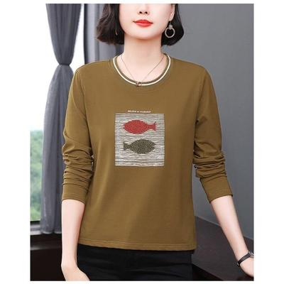 Autumn New Middle-aged and Elderly Mothers Hot Diamond Loose Bottoming Long-sleeved Trendy T-shirt Tops for Women