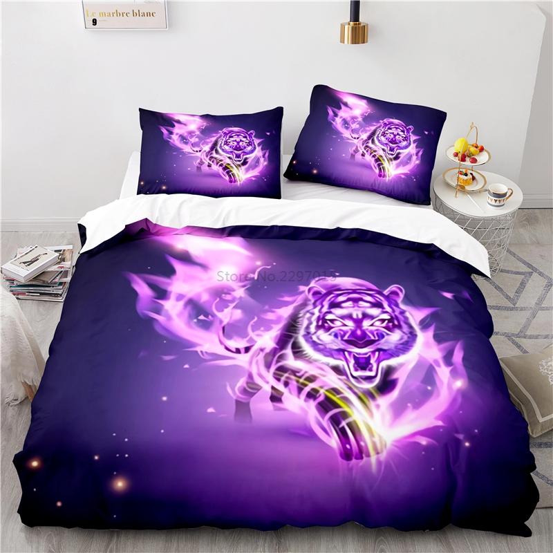 3d Flame Tiger Art Pattern Bedding Set Print Duvet Cover Set with Pillowcase Home Textile Adult Kids Twin Full Queen King Size