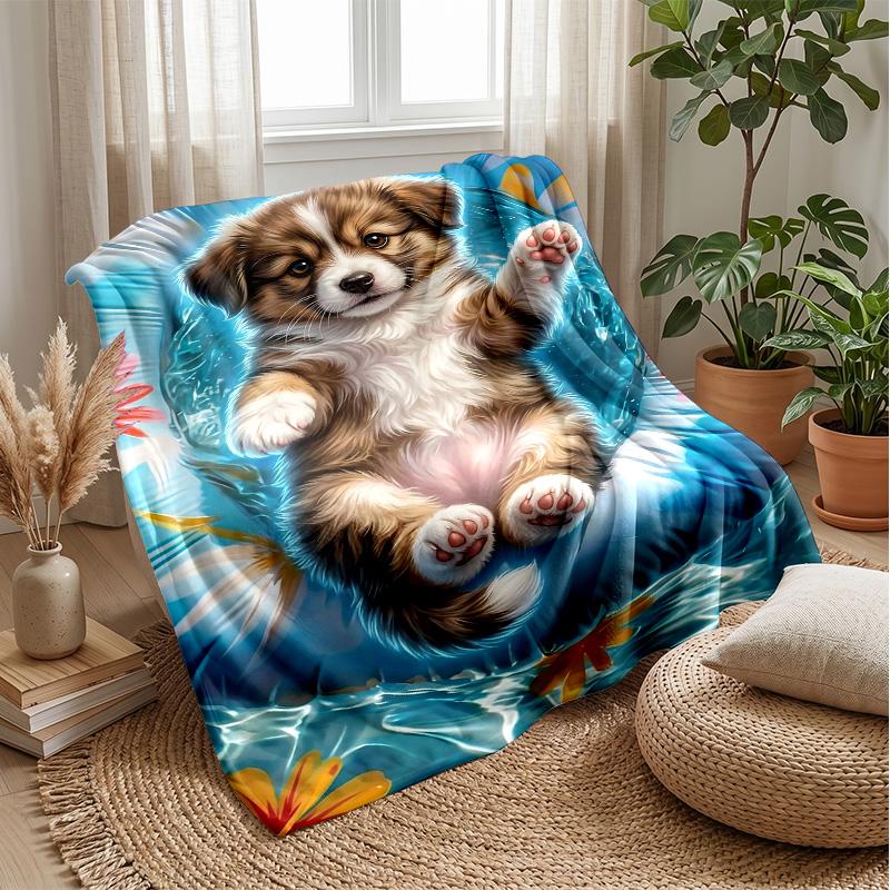 Puppy and Kitten Parade 1 Theme Blanket Lightweight Warm Flannel Blanket Decorative Throw Blanket for Home Decoration