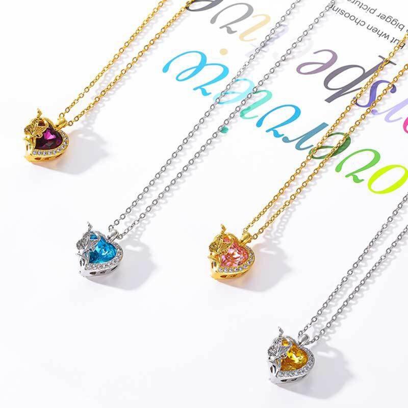 Replaceable Zircon Necklace Birthstone Pendant Neckchain Adjustable Choker Handmade Collarbone Chain Jewelry for Women