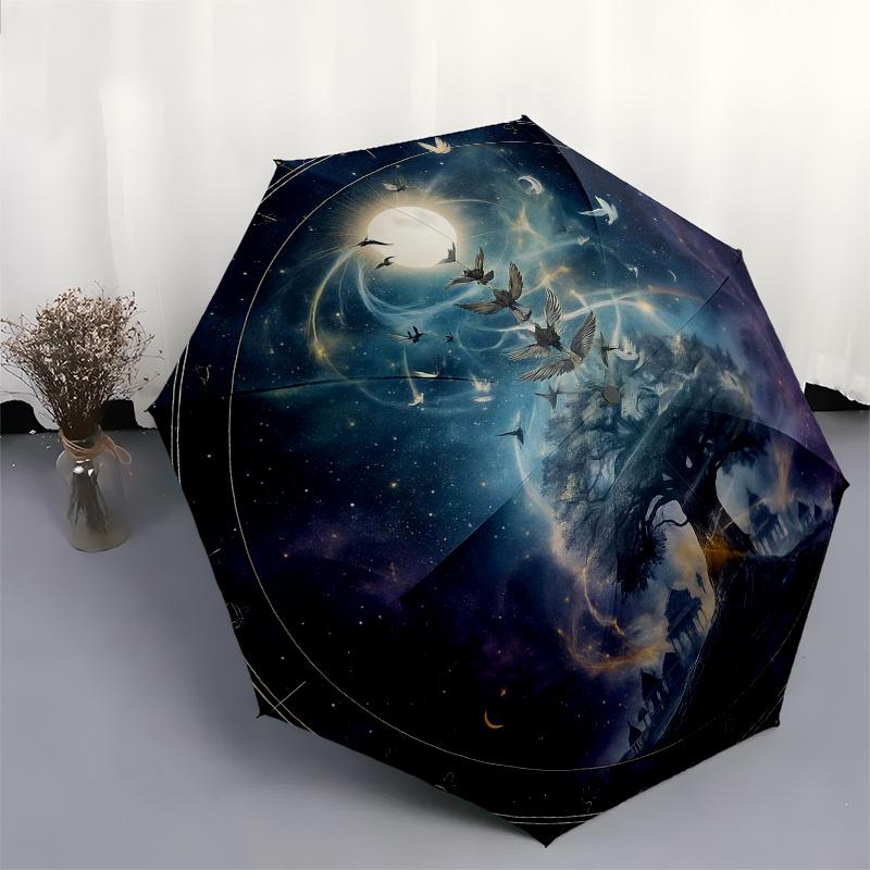 Enchanted Forest Moonlit Night Umbrella, Portable 3-Fold Umbrella for Men & Women,Christmas Gift ES362