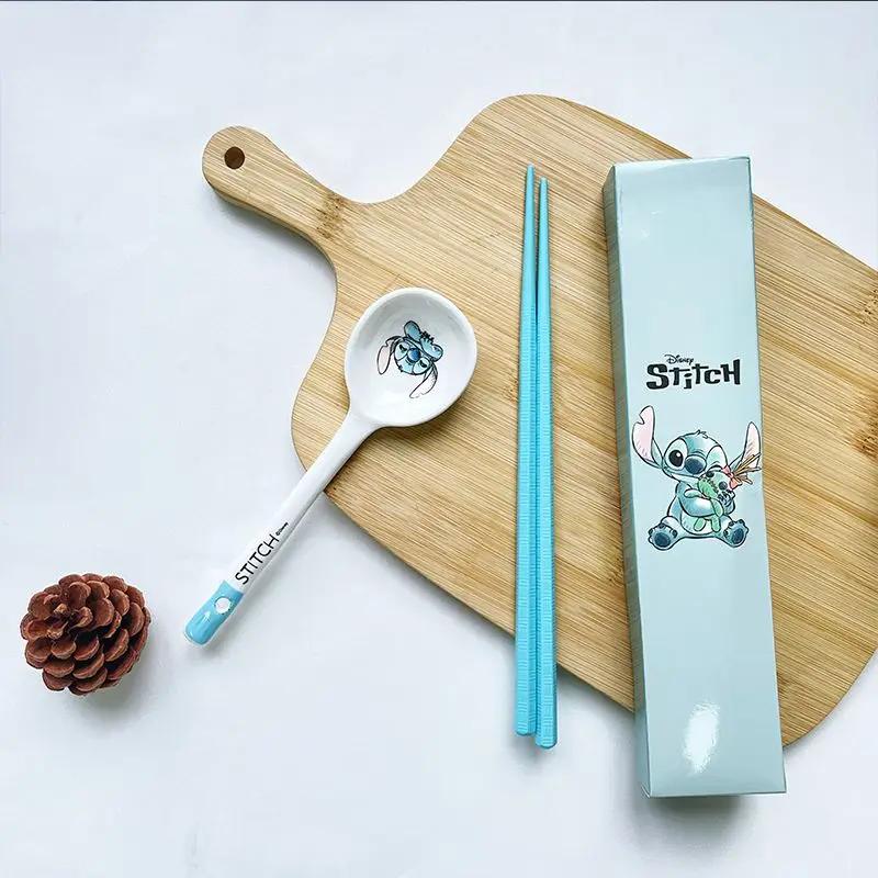 Disney Stitch Tableware Set Household Cartoon Ceramic Rice Bowl Spoon Chopsticks Rice Bowl Cute Children's Gift