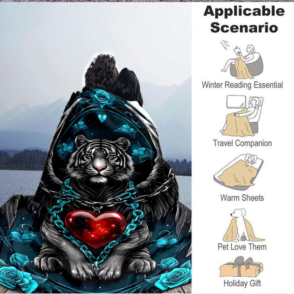 1PC Tiger Angel Heart Chain Design Print Blanket, Soft Throw Blanket - Warm & Cozy for Couch, Bed, Office, and Travel yy250912190