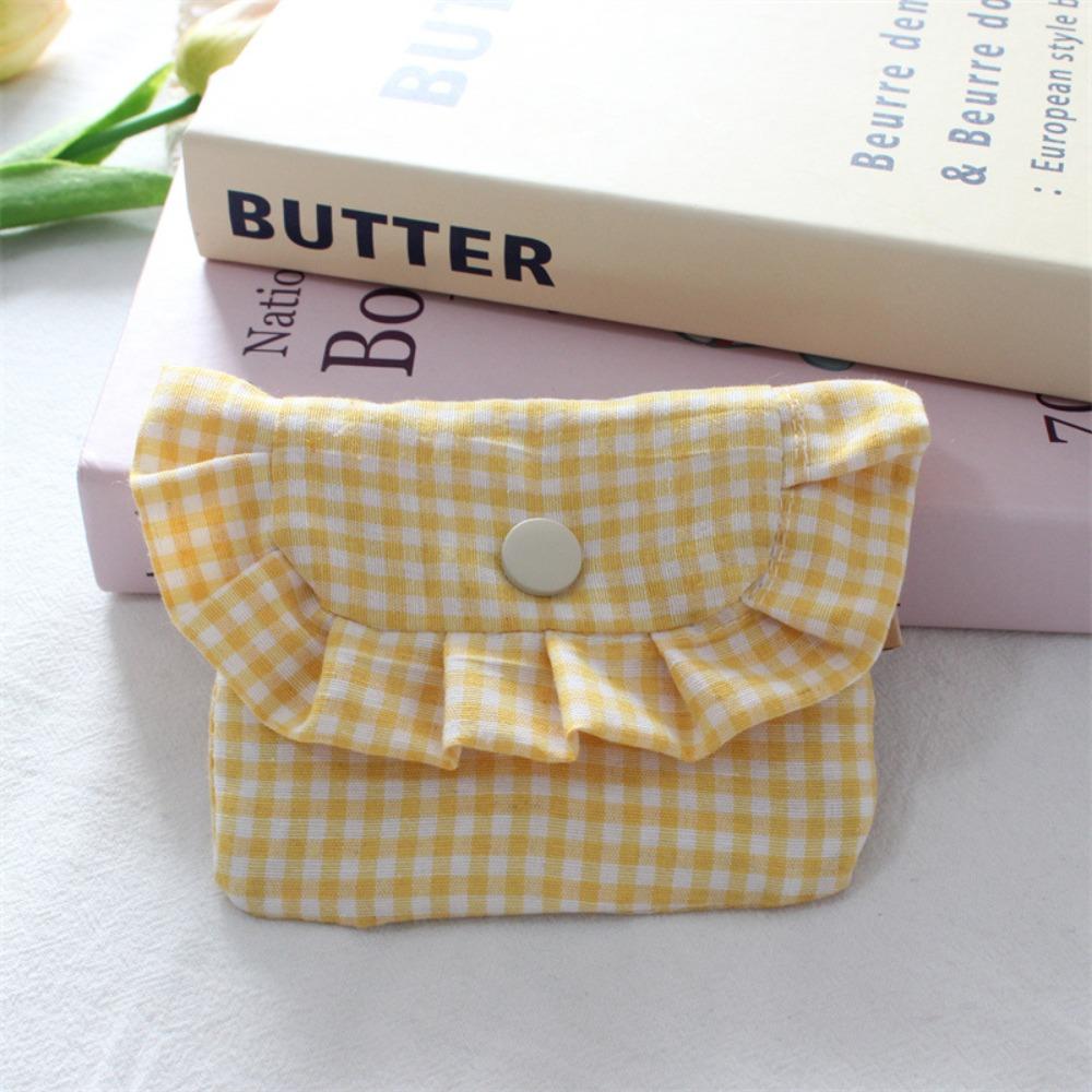 

Cute Portable Checkered Purse Checkered Pattern Clutch Style Card Holder Wallet Pocket Design Headphones Storage Bag for Girls жёлтый